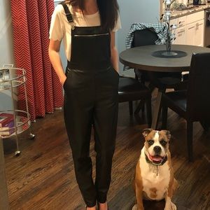 Rehab Black Faux Leather Overalls